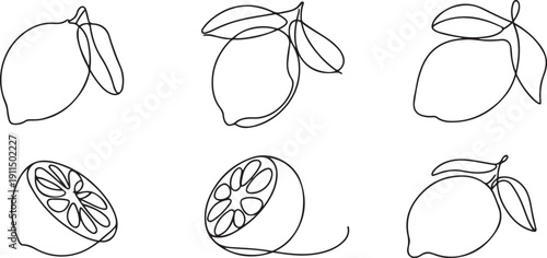 Set of Lemon continuous one line drawing set.one line icon illustration with white background