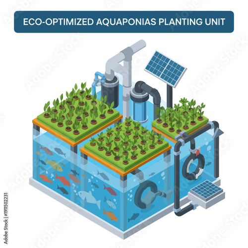Aquaponics System with Plants and Fish Tank.