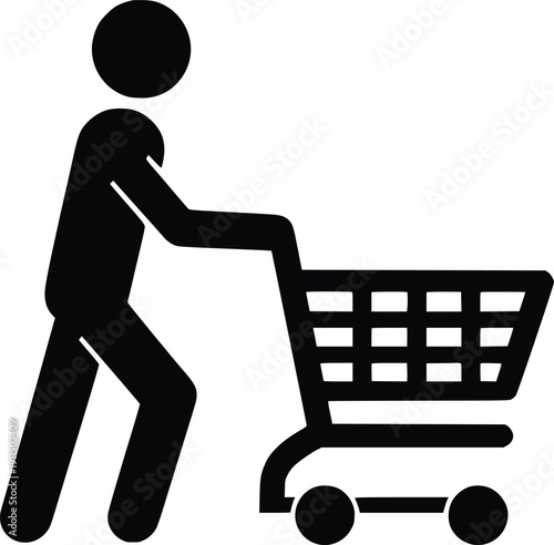 Silhouette of a person pushing a shopping cart