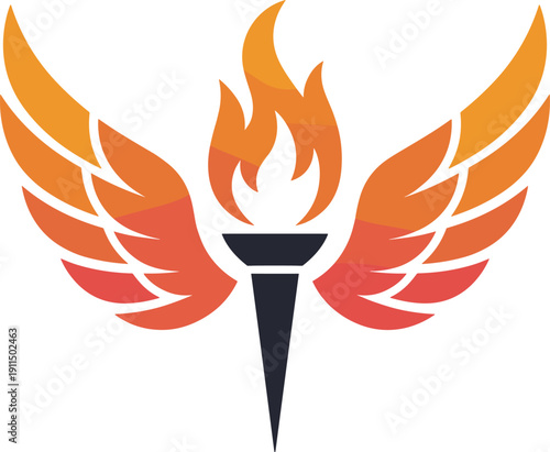 Empowering wings of fire a torch of enlightenment and progress vector on white background.
