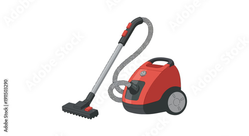 A contemporary red and black canister vacuum cleaner, depicted as an essential tool for maintaining clean and hygienic domestic environments daily.