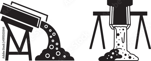 Industrial equipment illustration pouring granular material, construction site scene