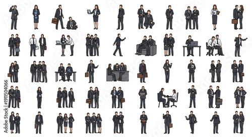 Wallpaper Mural Collection of Business People Silhouettes in Various Poses. Torontodigital.ca