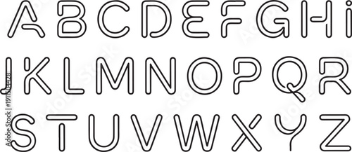 English Alphabet Letters. A set of decorative letters drawn with one continuous line.one line icon illustration with white background