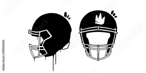 American Football Helmet Icon. Simple Hand-Drawn Line Art of Protection Gear for Sport Safety Concept.