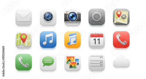 Wallpaper Mural Collection of modern mobile application icons on white background. Torontodigital.ca