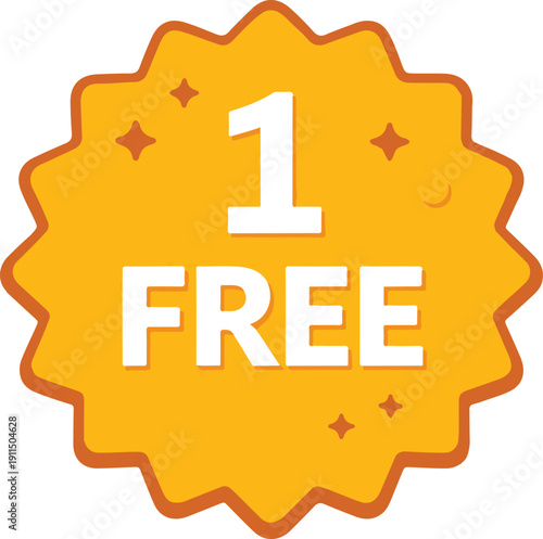 Vector art of vibrant orange and white badge with a starry design and 1 free text