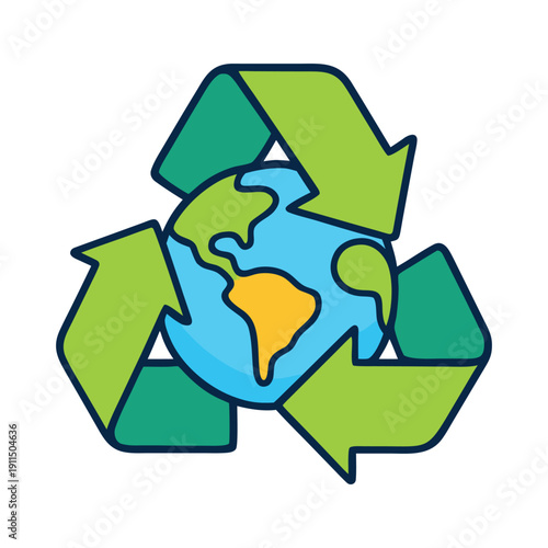 Vibrant Multi-Tonal Global Recycling Icon – Professional Eco-Friendly Earth and Chasing Arrows Graphic