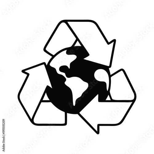 Professional Minimalist Global Recycling Symbol – High-Contrast Earth and Thin-Line Mobius Loop Icon