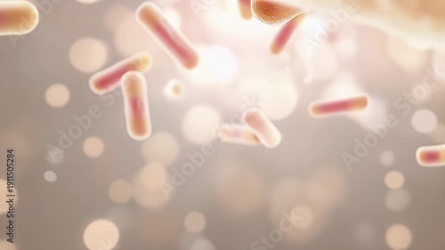 Rod-shaped bacteria (bacilli) floating in a dark microscopic environment. Biotechnology, in modern high-tech aesthetics.