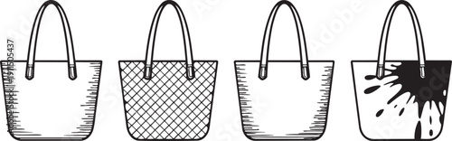 Four different designed tote bags with various patterns and textures shopping retail fashion accessories