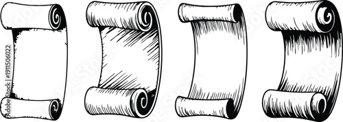 Vintage scroll paper banners set, blank parchment rolls for text, antique scrolls with space for message, old paper scrolls, blank parchment banners scrolls