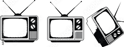 Retro television sets with antennas and blank screens for broadcasting or entertainment purposes television sets