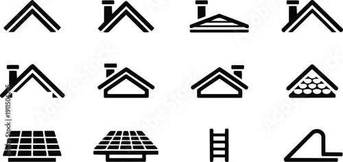 Roof icons set with various house roof designs and structures roof icons set with various house roof designs and structures