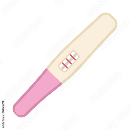 Positive pregnancy test strip with pink handle and two red lines icon