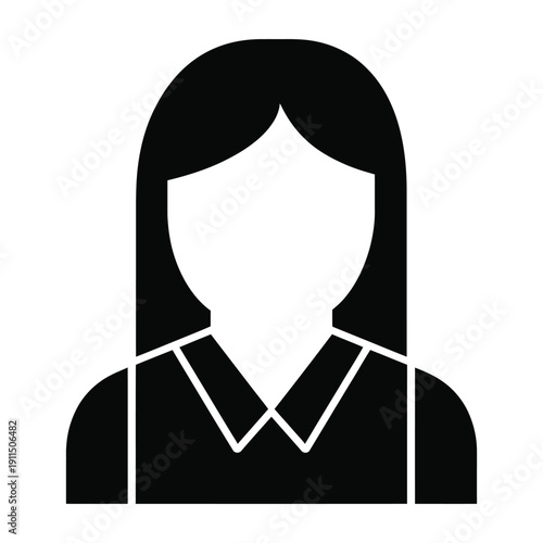 Simple black silhouette of a woman with long hair  faceless female icon icon