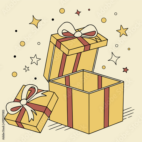 gift boxes  open with stars and sparkles bursting out