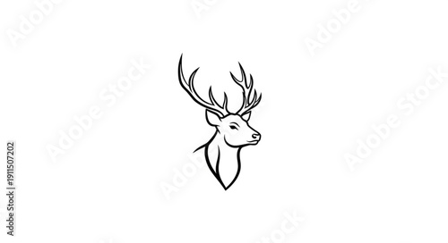 Minimalist Hand Drawn Deer Head Illustration with Antlers.