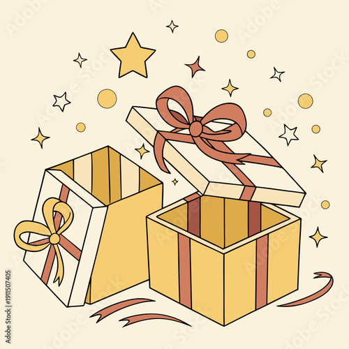 gift boxes  open with stars and sparkles bursting out
