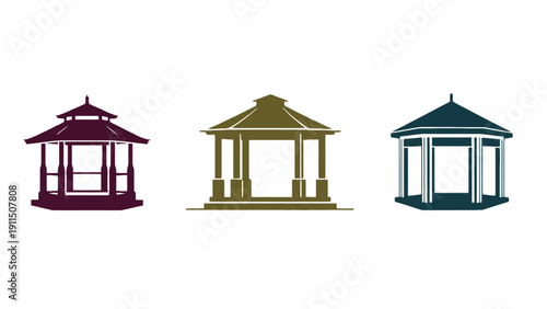 Gazebo vector icons in different colors and styles