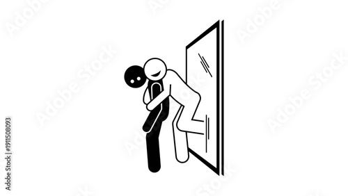 Silhouette Embracing Its Own Reflection Coming Out of Mirror