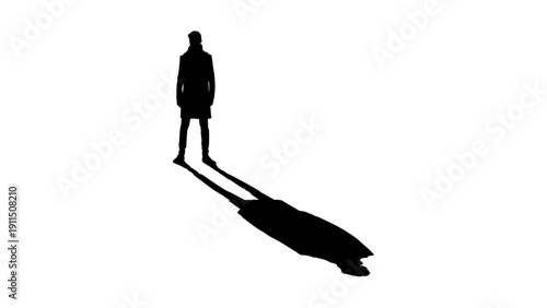 Business Man Silhouette with Long Shadow on White Background