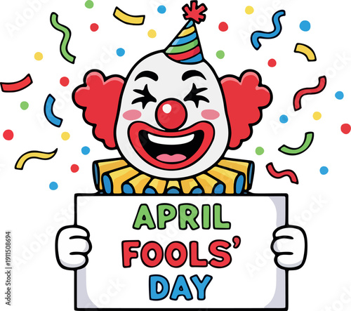 Happy April Fools Day Clown Holding Poster