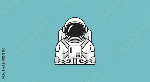 Astronaut in space suit with helmet on teal background for science and technology concepts