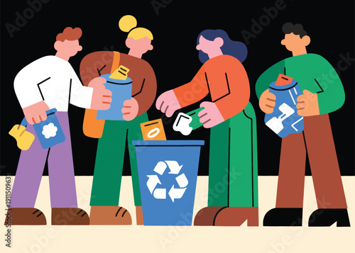 A Group of Teenagers Clean Up Trash Illustrator Artwork Creative Design Template 
