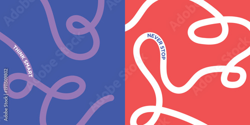 Abstract art piece with swirling lines on blue and red backgrounds