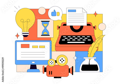 Screenwriter Vector Illustration Featuring a Professional Writer and Copywriter for Filmmaking, Cinematography, or Film Production Background