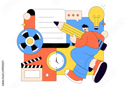 Screenwriter Vector Illustration Featuring a Professional Writer and Copywriter for Filmmaking, Cinematography, or Film Production Background