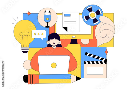 Screenwriter Vector Illustration Featuring a Professional Writer and Copywriter for Filmmaking, Cinematography, or Film Production Background