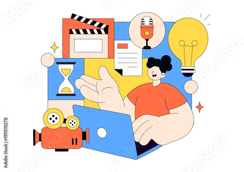 Screenwriter Vector Illustration Featuring a Professional Writer and Copywriter for Filmmaking, Cinematography, or Film Production Background