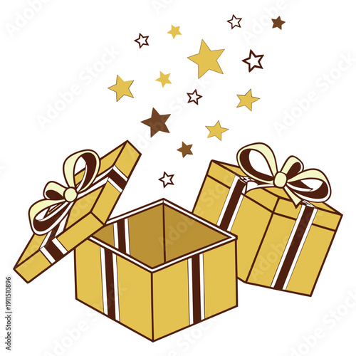 gift boxes  open with stars and sparkles bursting out