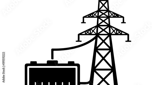 Electrical power transmission tower connected to a substation.