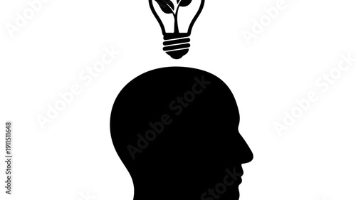 Silhouette of a head with a lightbulb symbolizing new ideas.