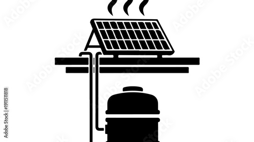 Solar Water Heater System Icon for Renewable Energy.