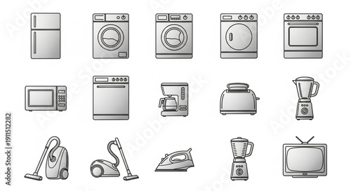 Collection of Household Appliances Icons Vector Illustration.