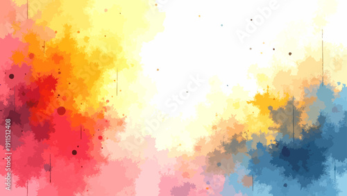 Vector Vibrant artistic watercolor painting with dynamic blend of vivid hues. Expressive splatters & splashes create captivating effect. Abstract design.