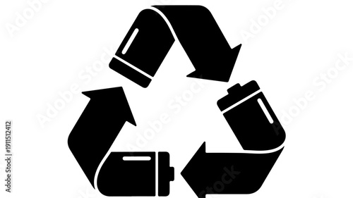 Recycling symbol with batteries integrated into arrows.