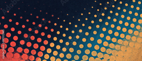 Vibrant Halftone Dots Transitioning from Red to Orange across Dark Textured Surface Dynamic Graphic Gradient with Bold Abstract Print Aesthetic
