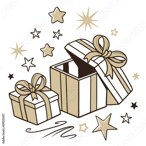 gift boxes  open with stars and sparkles bursting out