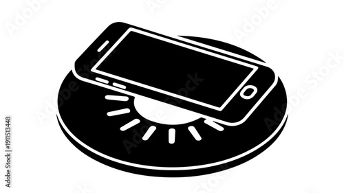 Smartphone placed on a black CD disc with light rays.