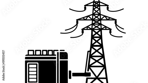 Industrial Power Generation Station with Transmission Tower.