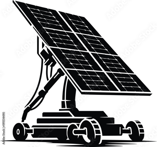 Illustration of a solar panel mounted on a mobile tracking system