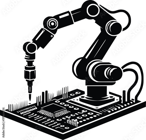 Robotic arm precisely soldering components on a circuit board