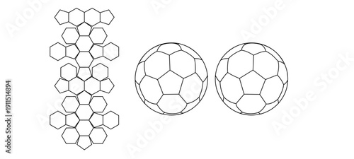 Soccer Ball Pattern Template with Hexagon and Pentagon Panels Vector Outline.