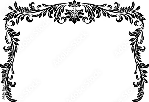 A filigree heraldic crest motif floral pattern border frame. Original design in a vintage style.