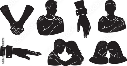 Silhouette illustrations of people showing various emotional gestures and actions